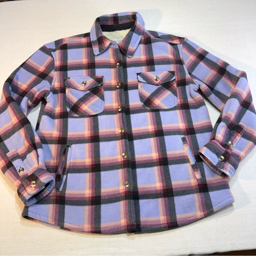 SAGE Collective Lavender Plaid Button-Up Shacket - Size Small